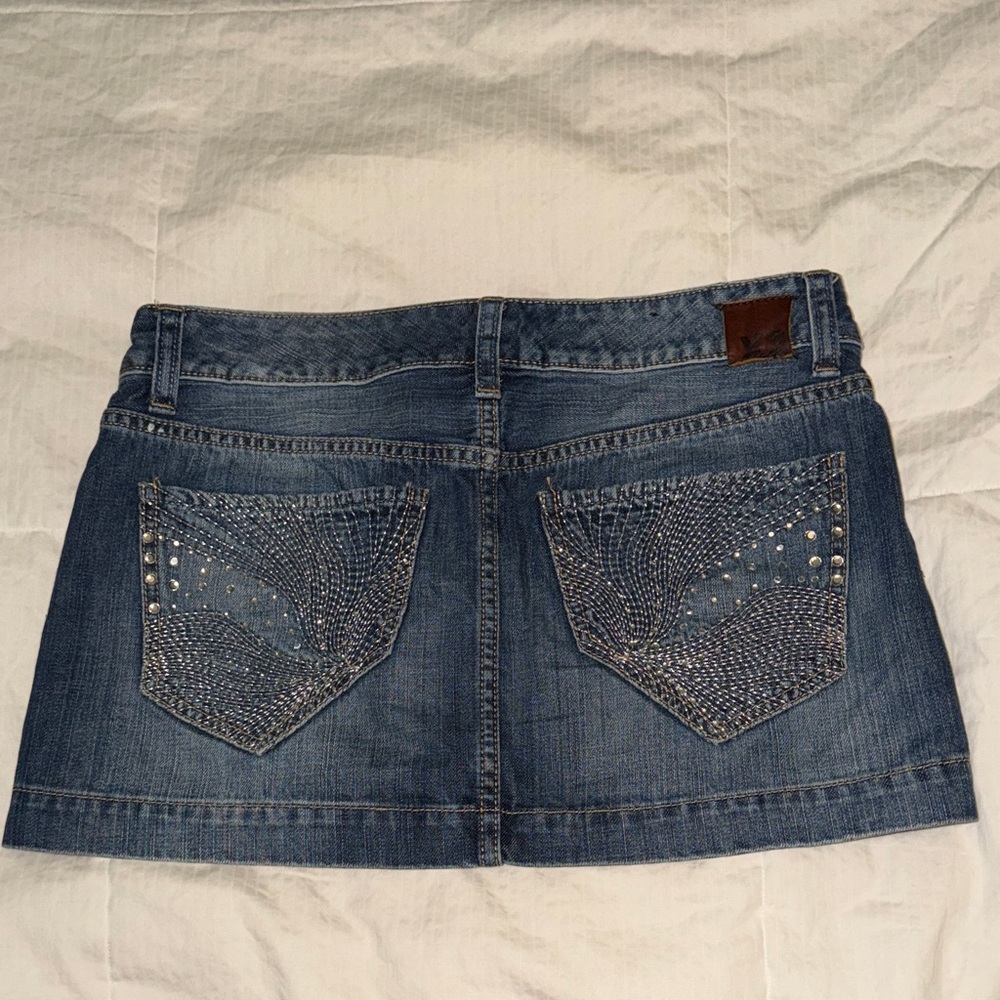 X2 Y2K Denim Low-Rise Embellished Pocket Mini Skirt